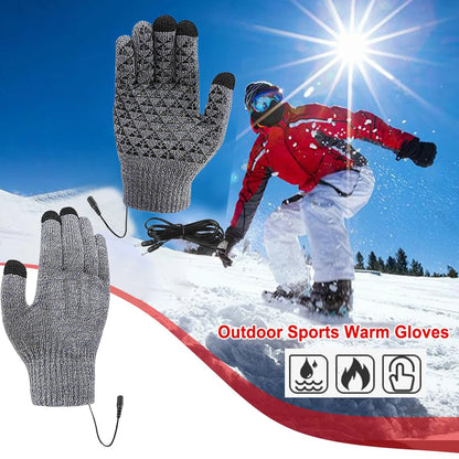 Rechargeable Electric Heated Gloves USB Heated Knitted Gloves Skiing Climbing Motorcycle Gloves Touch Screen Winter Hand Warmer