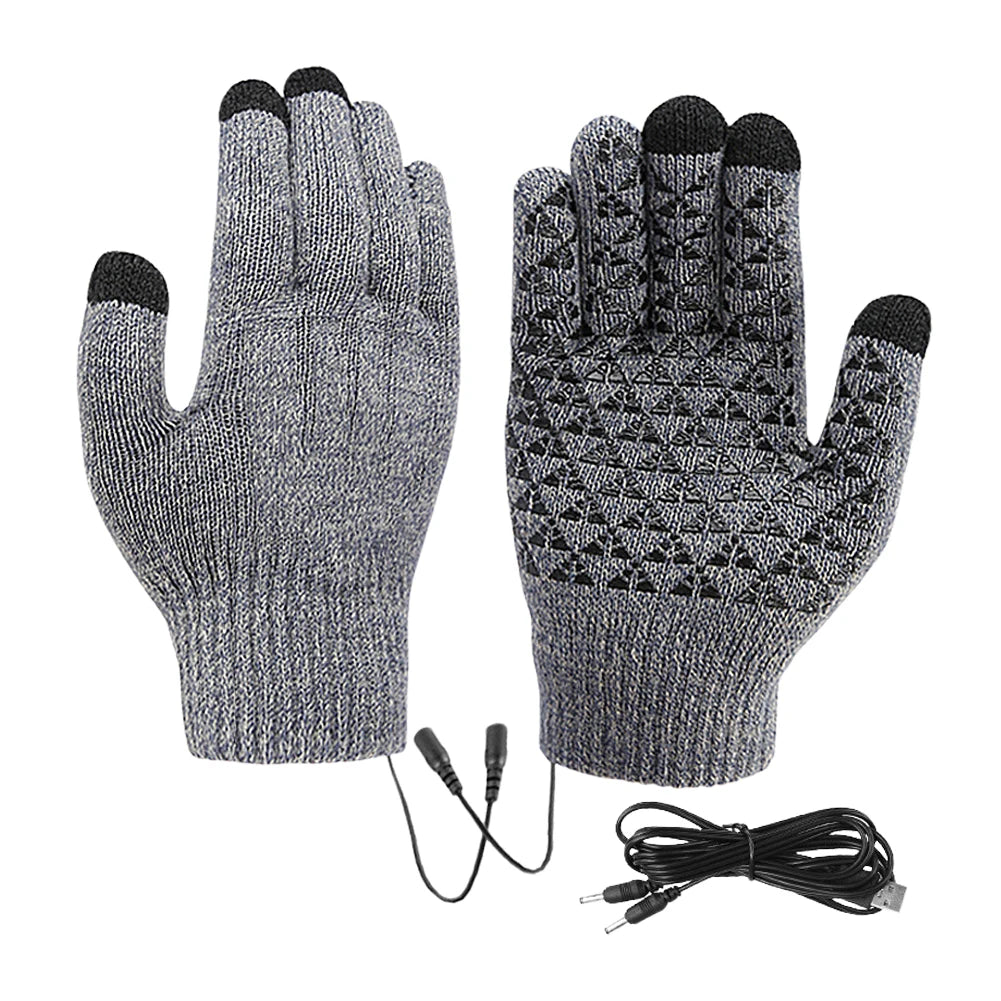 Rechargeable Electric Heated Gloves USB Heated Knitted Gloves Skiing Climbing Motorcycle Gloves Touch Screen Winter Hand Warmer