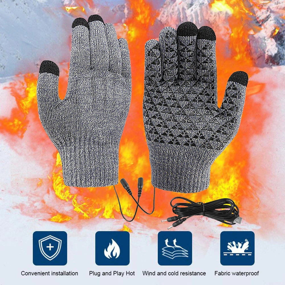 Rechargeable Electric Heated Gloves USB Heated Knitted Gloves Skiing Climbing Motorcycle Gloves Touch Screen Winter Hand Warmer