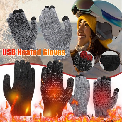 Rechargeable Electric Heated Gloves USB Heated Knitted Gloves Skiing Climbing Motorcycle Gloves Touch Screen Winter Hand Warmer